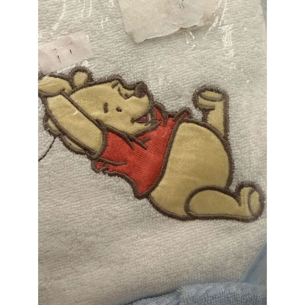 Vintage Winnie the Pooh Disney Baby Hooded Towel Washcloth Set Blue Balloon NIP